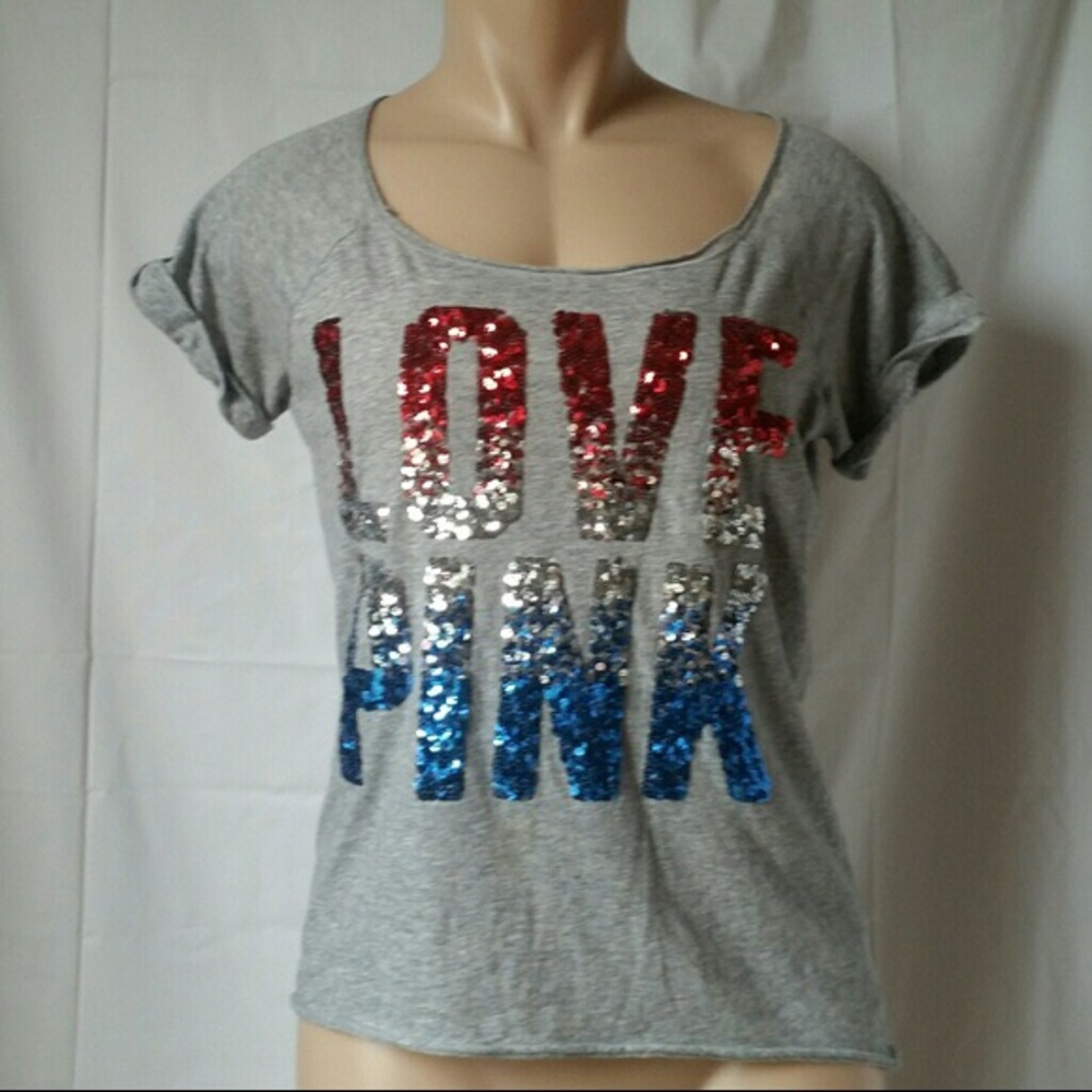 red white & blue PINK sequined t-shirt | size: XS